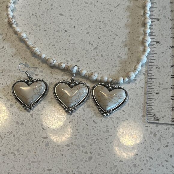 Boho Heart Beaded Necklace & Matching Heart Shaped Earrings, Fashion Jewelry Set - Picture 7 of 13